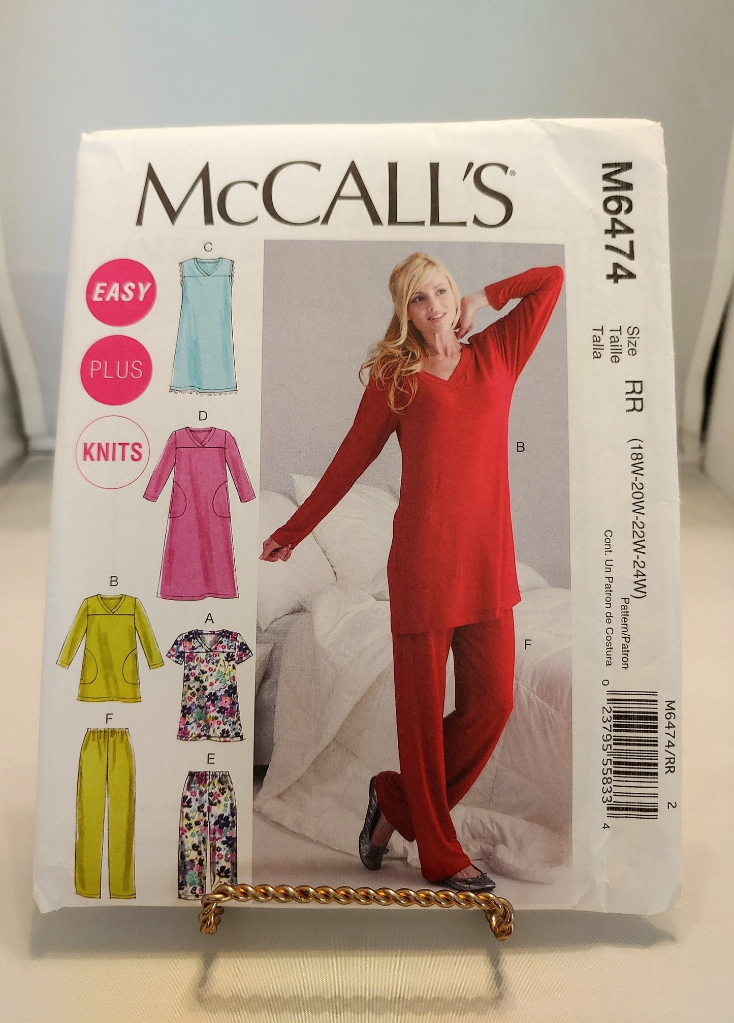 McCalls pattern, womens tunic, womens gowns, womens tops, womens pants, loose fitting, womens pullovers, 6474, sizes 18W-24W, uncut