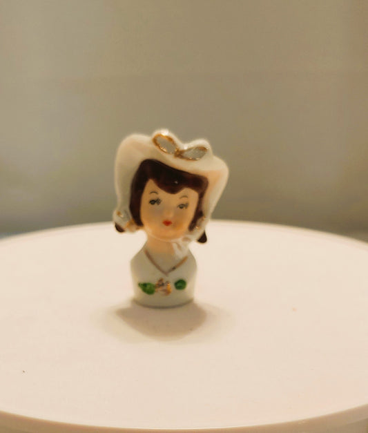 Vintage japan, lady head thimble, porcelain thimble, gift for the sewer, sewing, collectible.