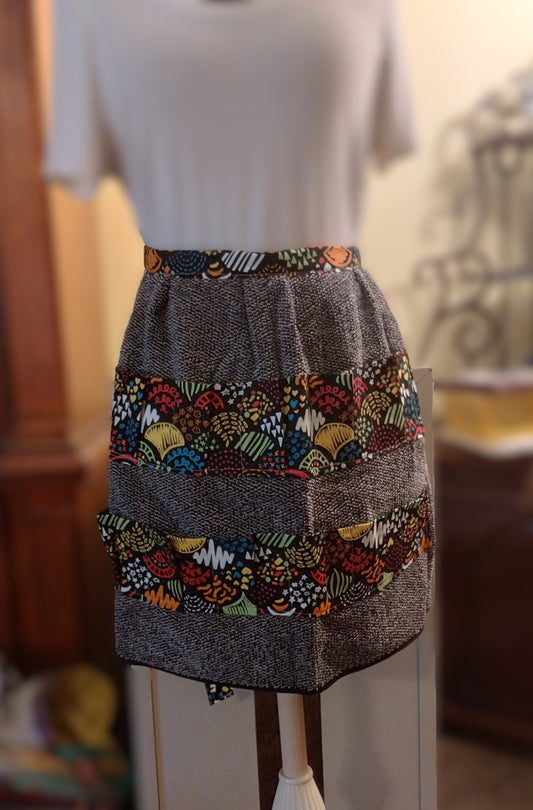 terry egg gathering apron, &nbsp;crafting apron, terry pocket apron, gardening apron, &nbsp;versatile apron, &nbsp;black print pockets, gift for her,