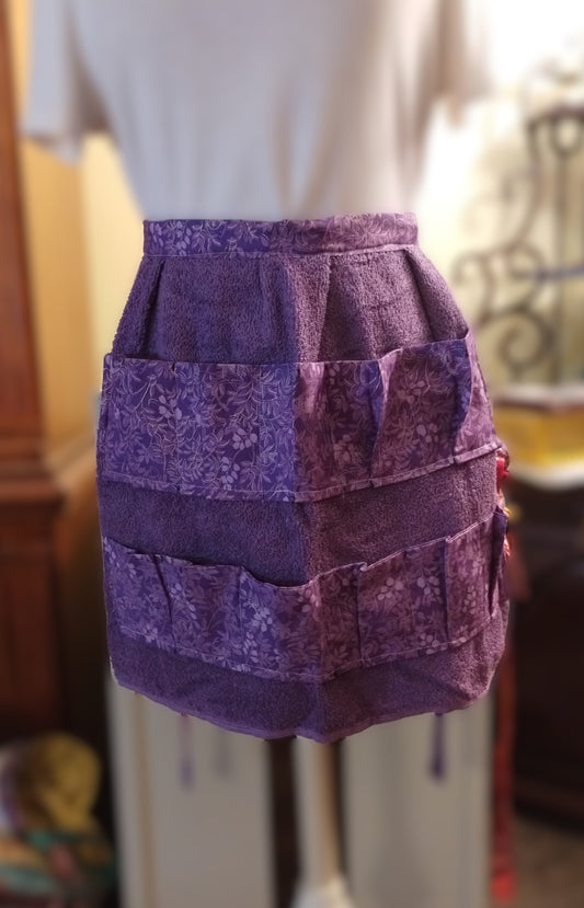 terry egg gathering apron, &nbsp;crafting apron, terry pocket apron, gardening apron, &nbsp;versatile apron, purple w purplts, gift for her,