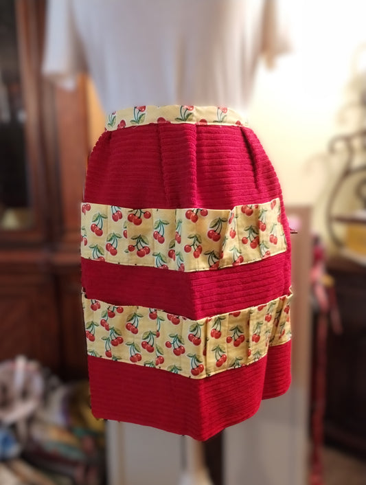 terry egg gathering apron, crafting apron, terry pocket apron, gardening apron, versatile apron, red with yellow pockets, gift for her