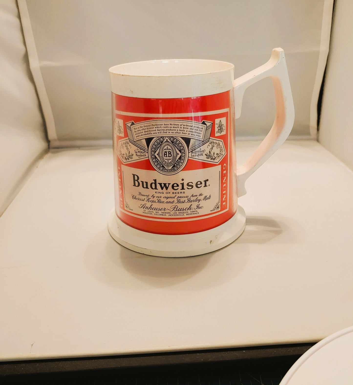 Budweiser plastic, label cup, short Bud cup, beer memorabilia, collectible cup, gift for beer lover