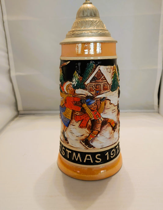 WestGermany, Christmas Stein, collectible stein, barware, beer stein, vintage beer memorabilia, collector gift.