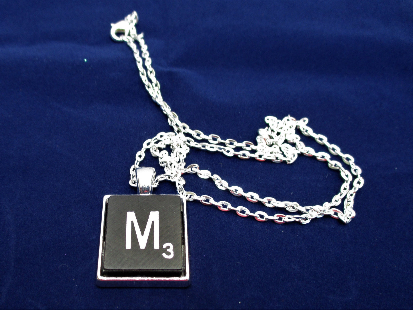 SCRABBLE TILE INITIAL  M necklace for the game lover