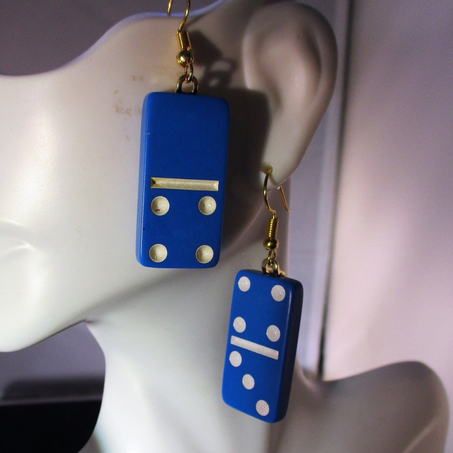 MINATURE DOMINO EARRINGS blue color, game piece jewlery