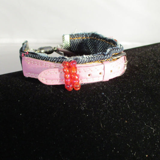 DENIM AND LEATHER upcyycled bracelet pink