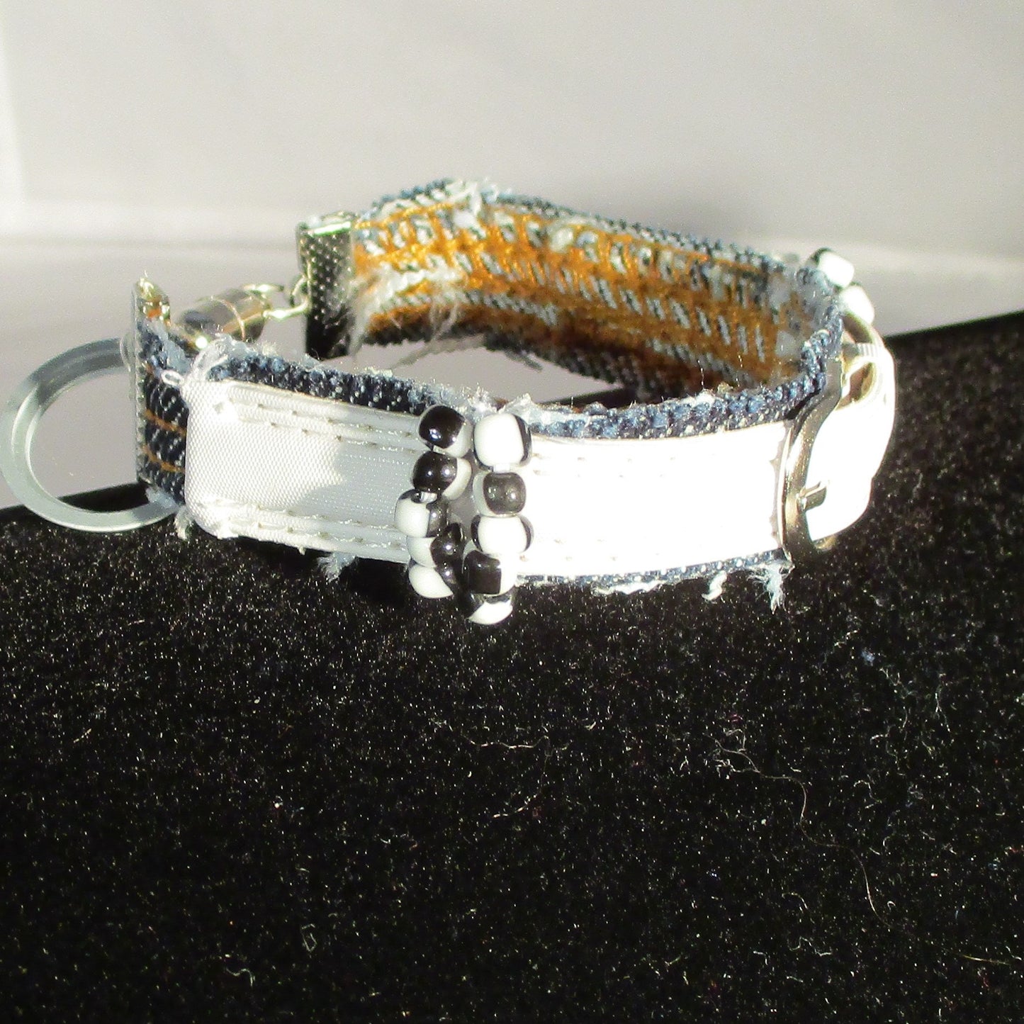 DENIM AND LEATHER upcyycled bracelet white