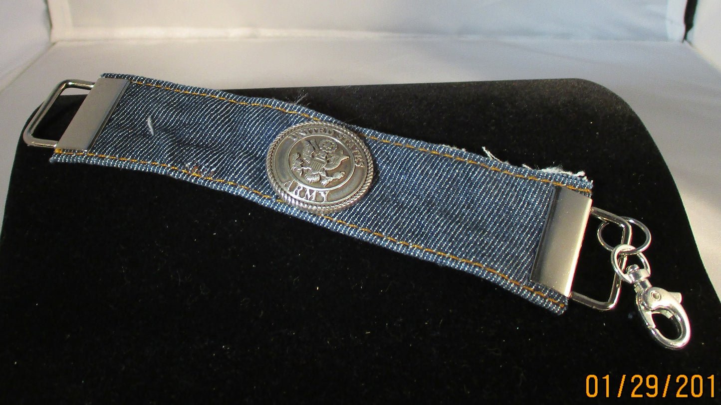 ARMY DENIM CUFF bracelet, military bracelet, military jewelry, denim bracelet, unisex bracelet, upcycled denim, denim jewelry, jean bracelet