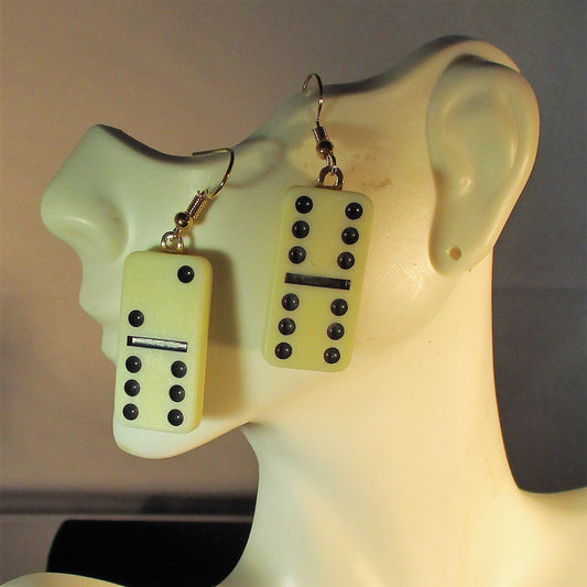 MINATURE DOMINO EARRINGS,  ivory domino earrings,  domino earrings,  fishhook earring, game piece earrings, game piece jewelry, game earring