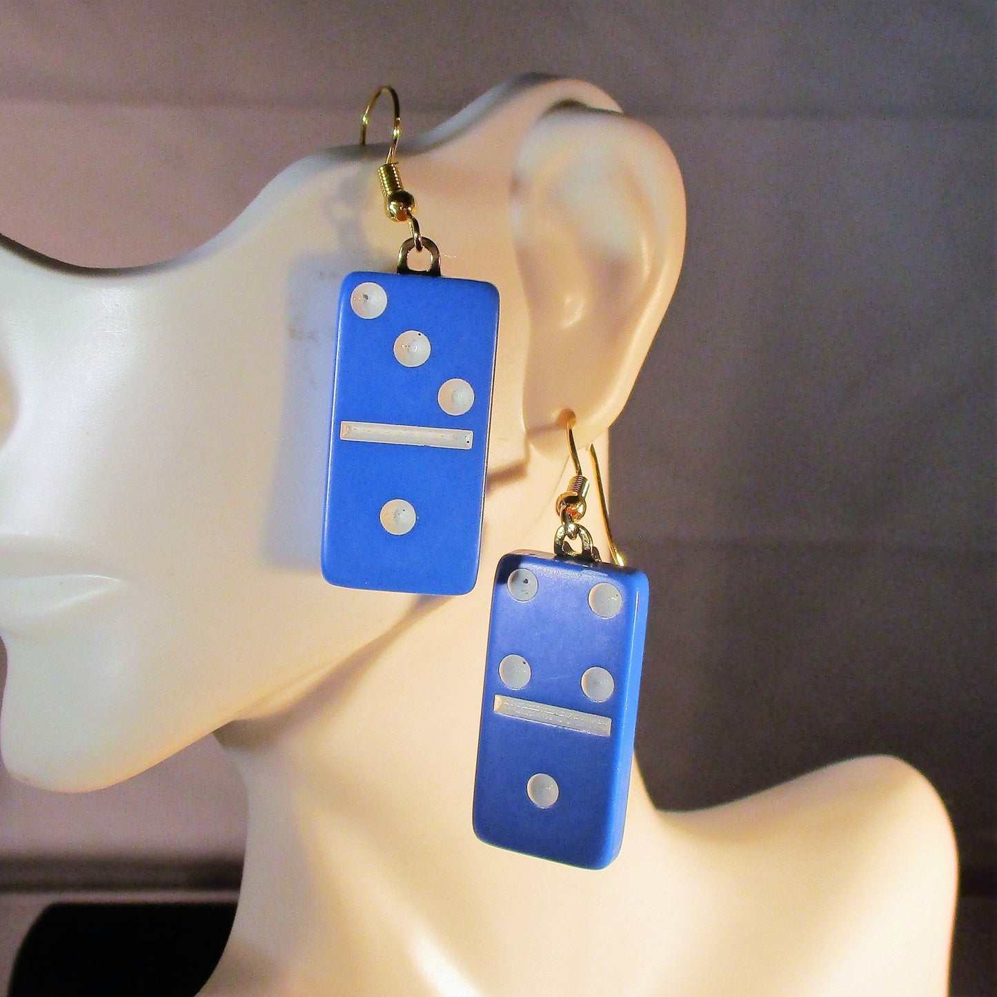 MINATURE DOMINO EARRINGS blue color, game piece jewlery