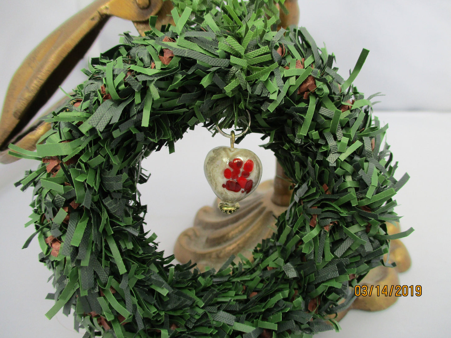 CHRISTMAS WREATH ORNAMENT with heart charm