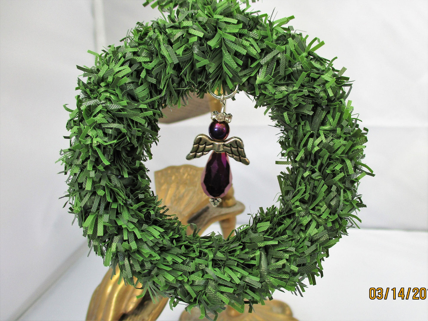 CHRISTMAS WREATH ORNAMENT with purple angel charm