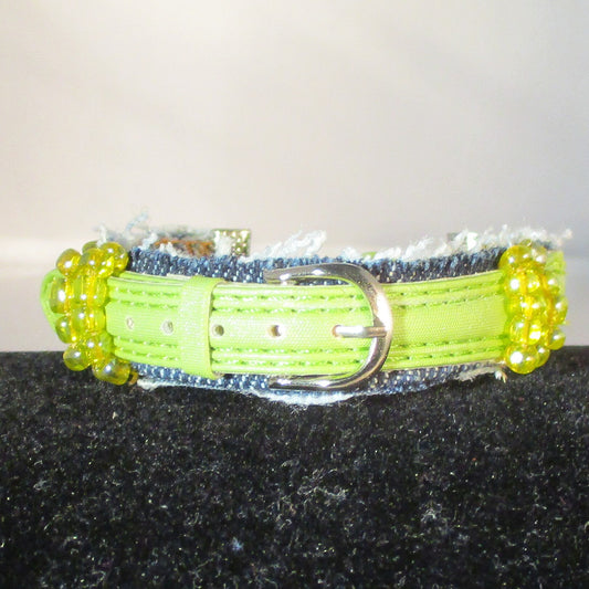 DENIM AND LEATHER upcyycled bracelet green / yellow