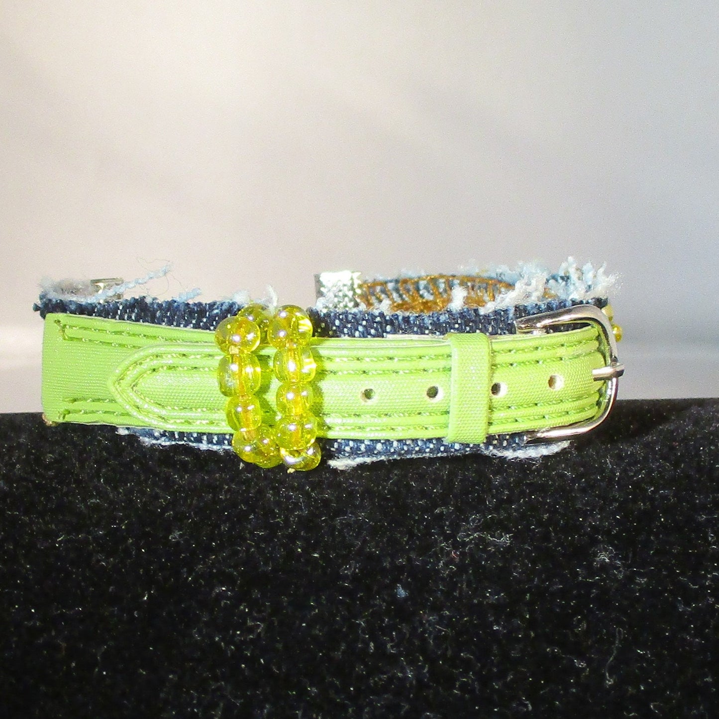 DENIM AND LEATHER upcyycled bracelet green / yellow