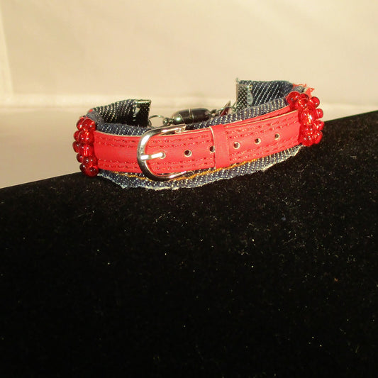 DENIM AND LEATHER upcyycled bracelet red