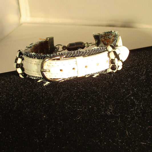 DENIM AND LEATHER upcyycled bracelet white