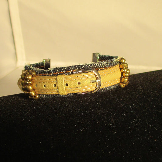 DENIM AND LEATHER upcyycled bracelet yellow