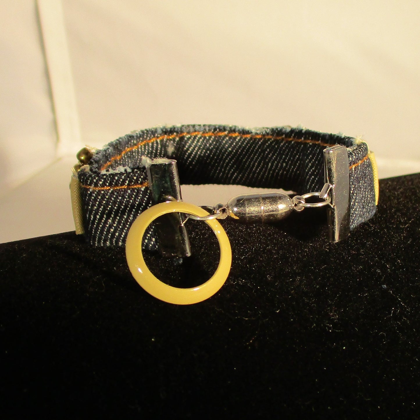 DENIM AND LEATHER upcyycled bracelet yellow