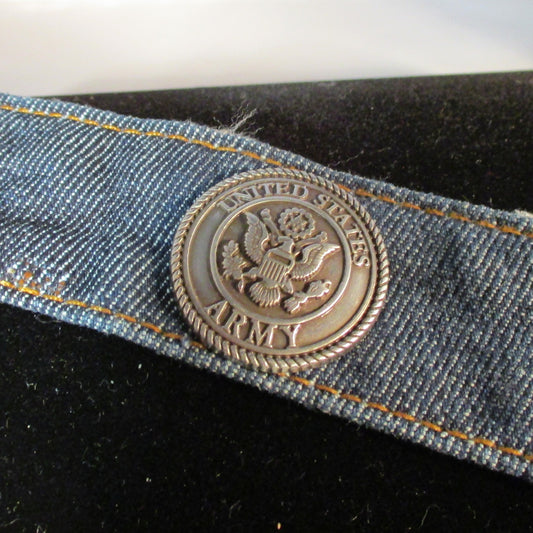 ARMY DENIM CUFF bracelet, military bracelet, military jewelry, denim bracelet, unisex bracelet, upcycled denim, denim jewelry, jean bracelet