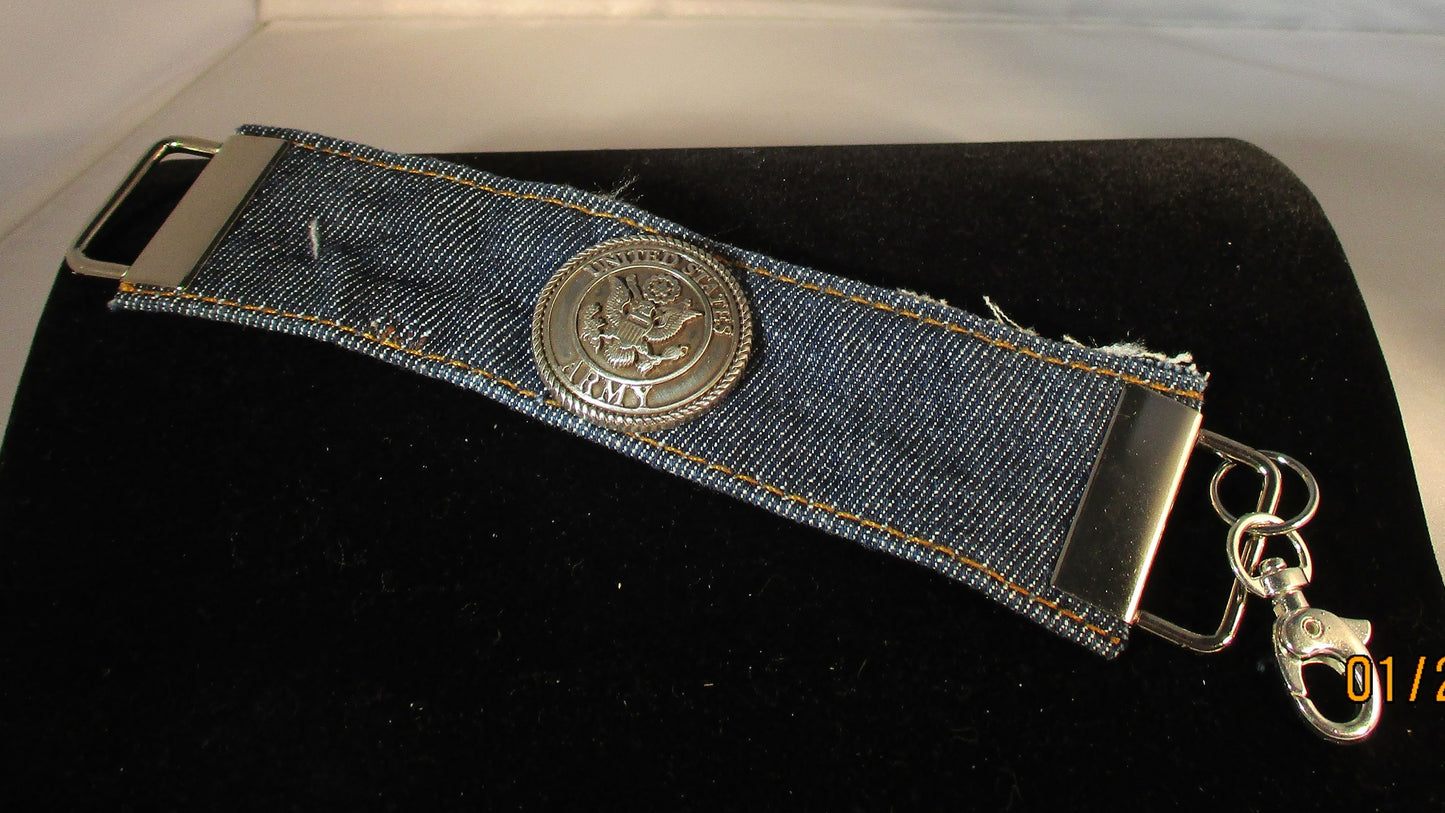 ARMY DENIM CUFF bracelet, military bracelet, military jewelry, denim bracelet, unisex bracelet, upcycled denim, denim jewelry, jean bracelet