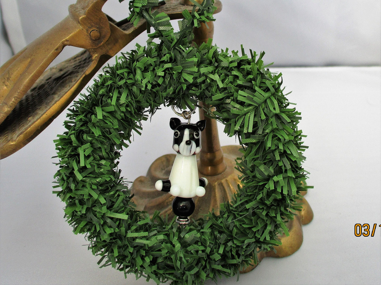 CHRISTMAS WREATH ORNAMENT with dog charm