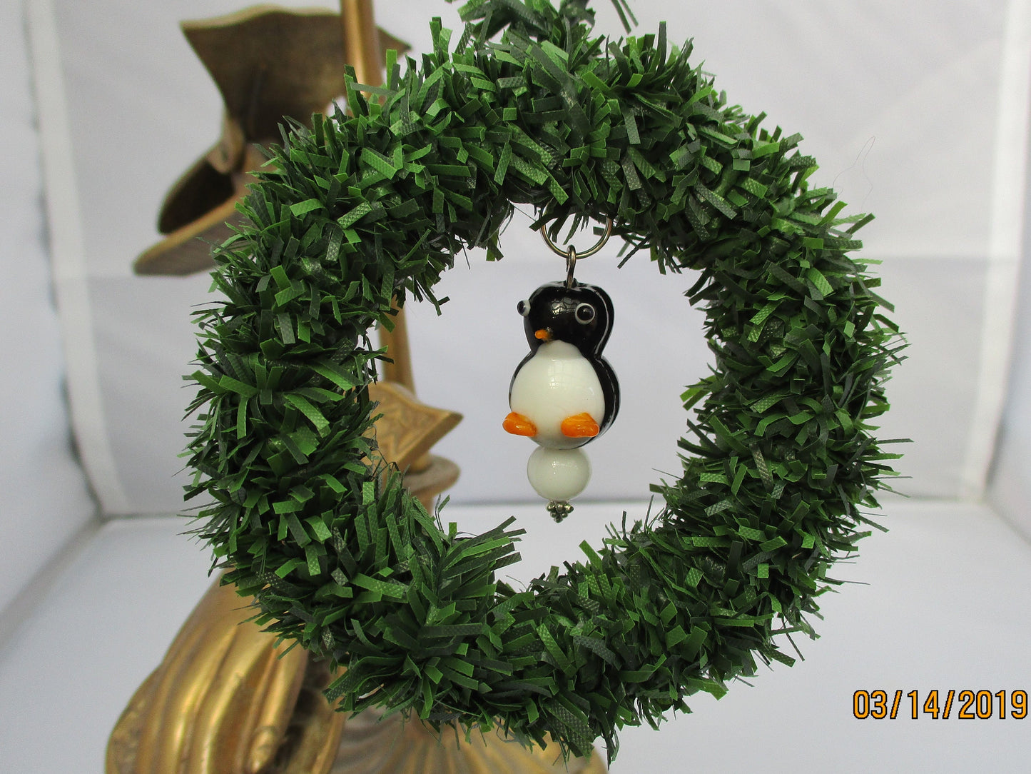 CHRISTMAS WREATH ORNAMENT with penquin charm