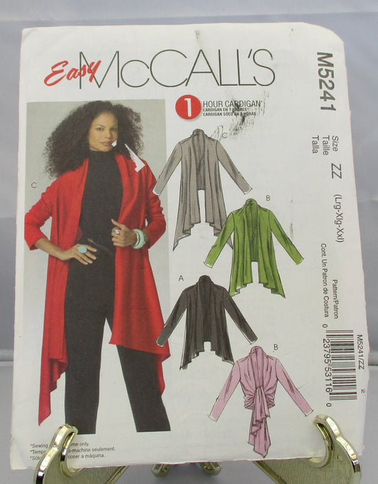 McCALL'S  1 hour cardigan pattern new uncut size lg. xlg, xxlg  #5241