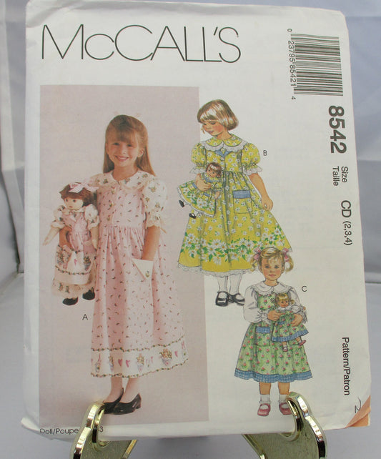 McCALL'S GIRLS jumper, blouse,petticoat, and matching clothes for 18 inch doll pattern new uncut size  all sizes 2,3,4 #8542