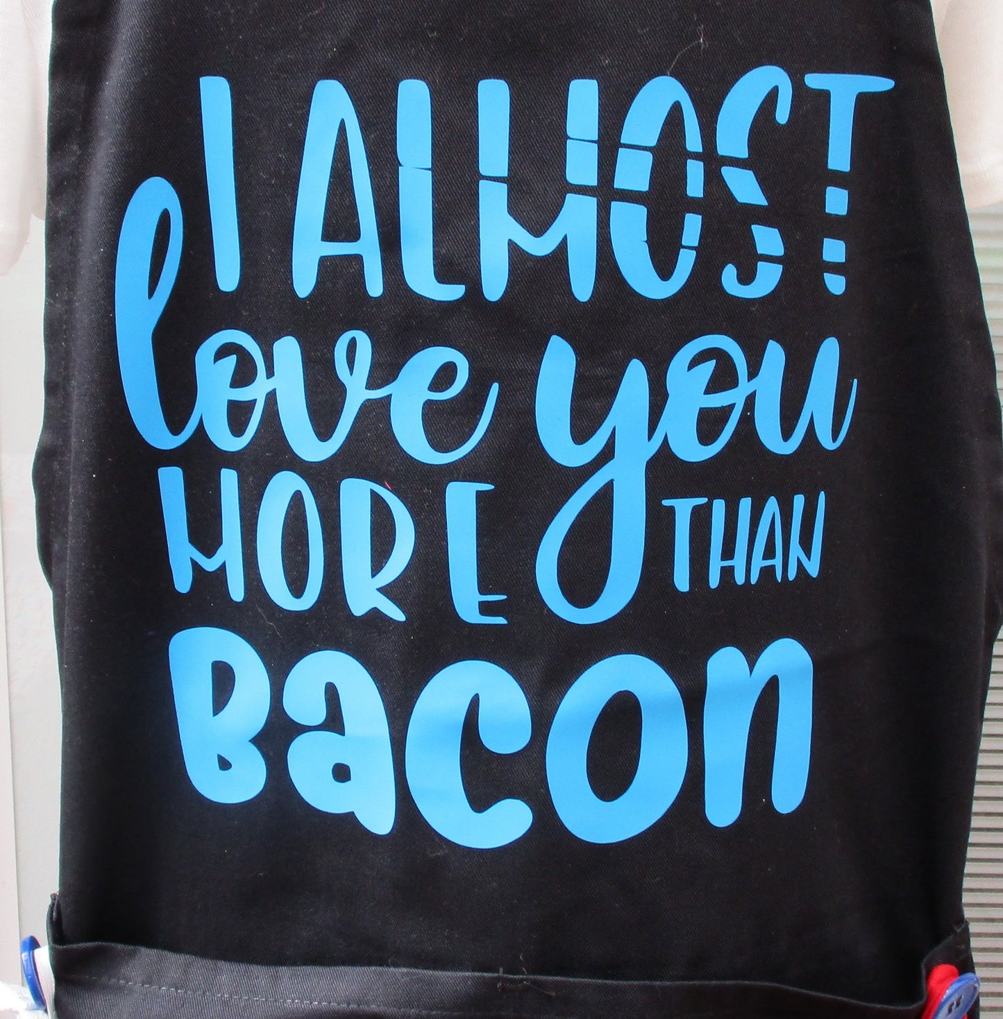 BBQ GRILLING APRON love you more than bacon blue.  with removable hot pad and hand towel