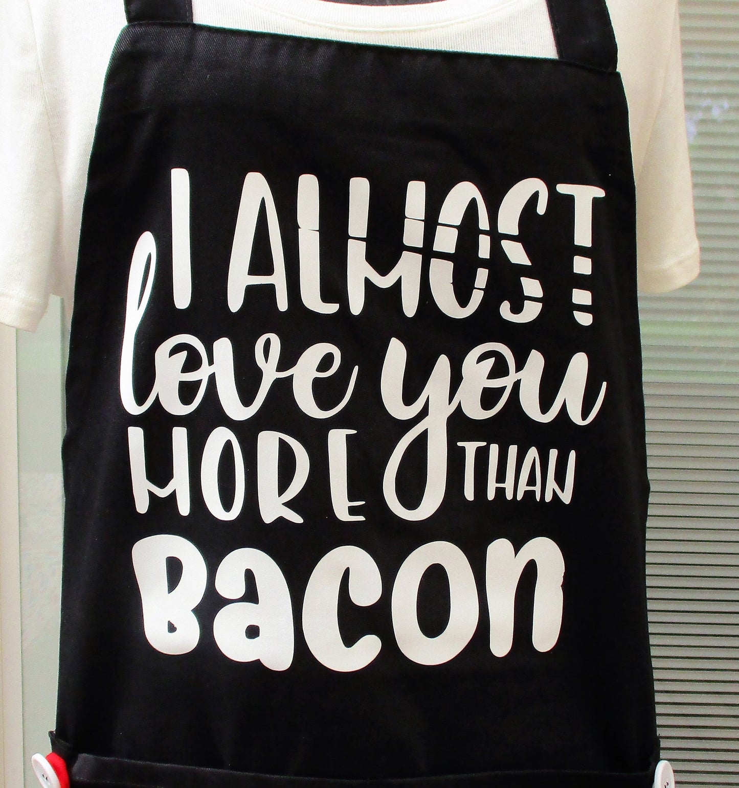 BBQ GRILLING APRON love you more than bacon white.  with removable hot pad and hand towel