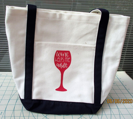 CANVAS TOTE BAG wine helps me adult