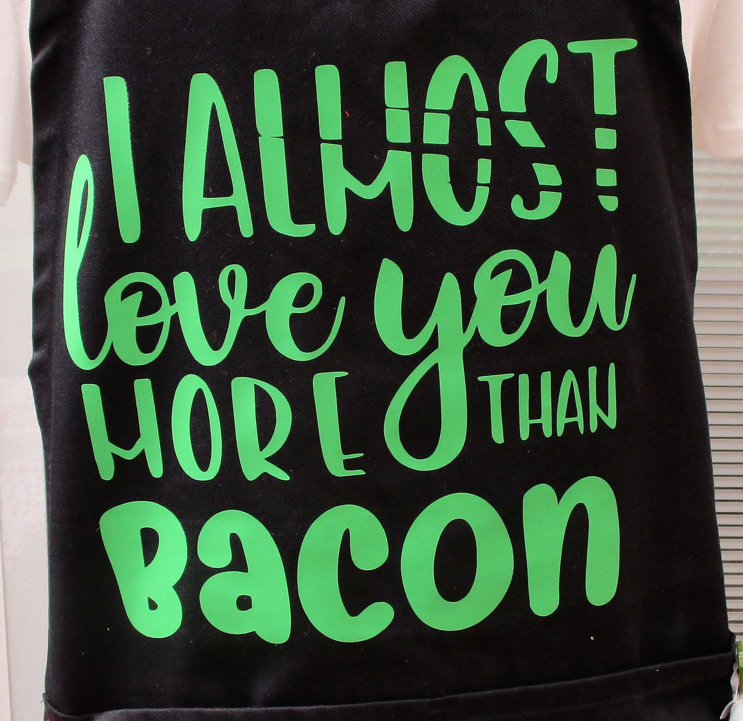 BBQ GRILLING APRON love you more than bacon green.  with removable hot pad and hand towel