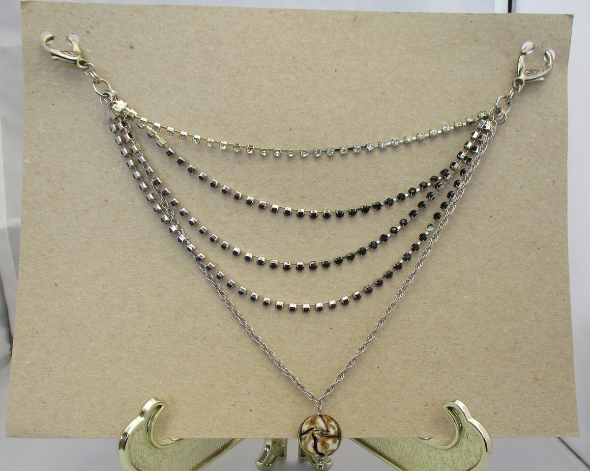 JEAN BLING layered rhinestone chain with glass stone