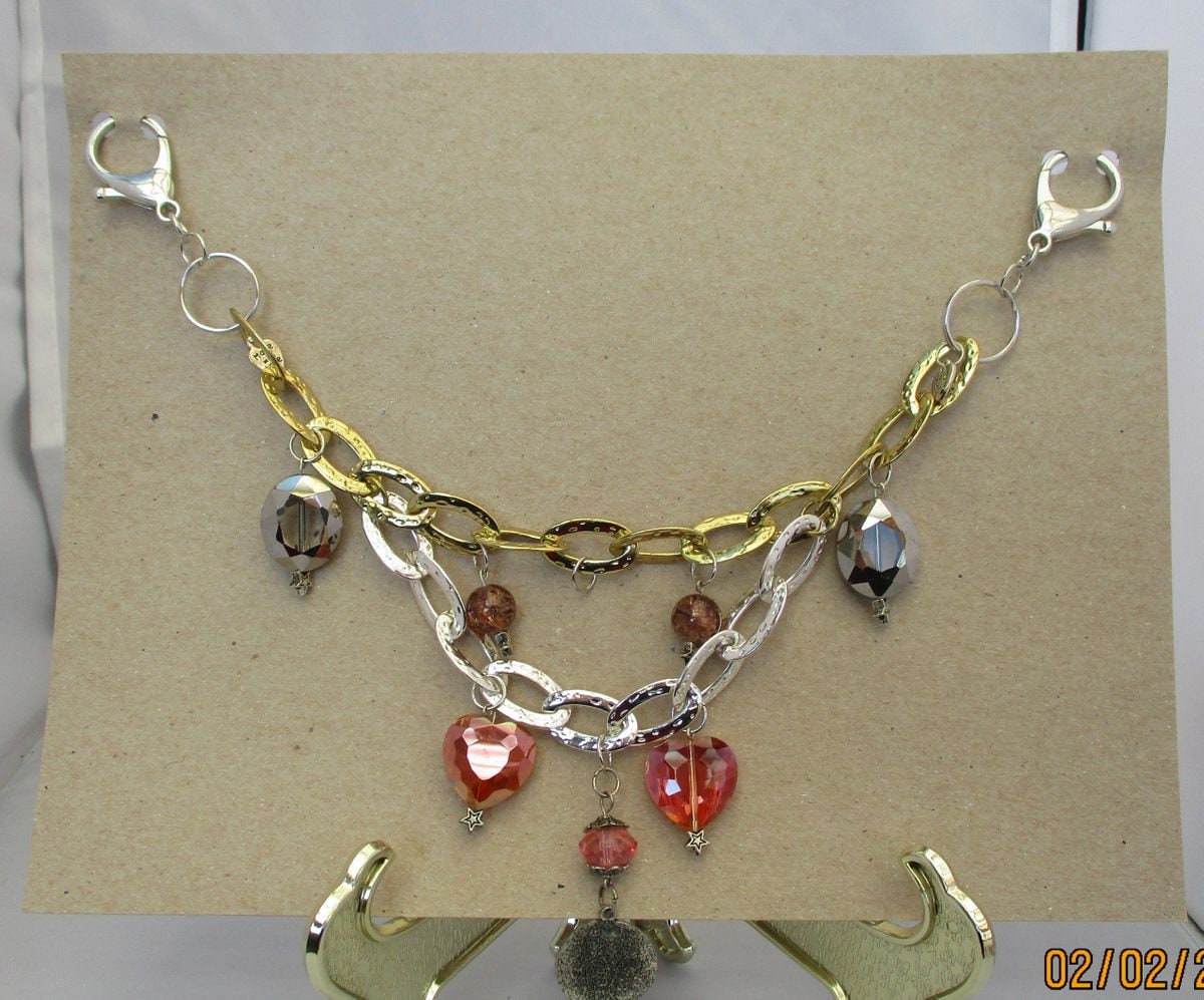 JEAN BLING gold & silver chain with red hearts