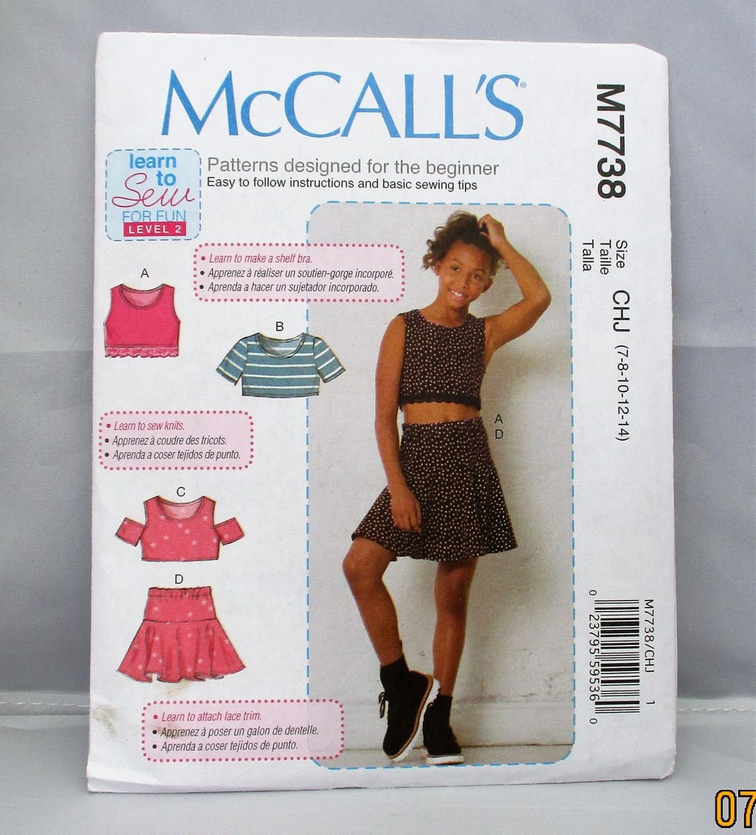 McCALL'S GIRLS BEGINNER pattern 4 piece #7738 sizes 7-14