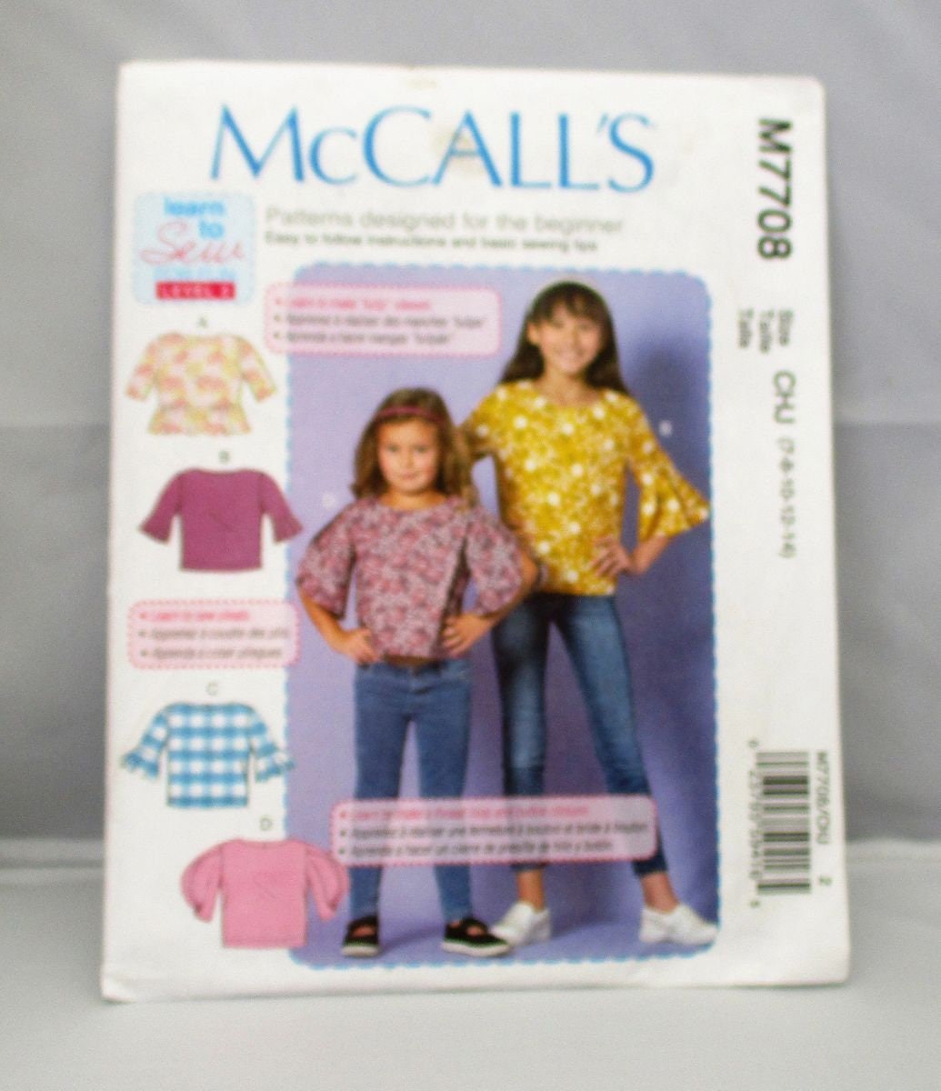 McCALL'S GIRLS BEGINNER pattern 4 piece #7708 sizes 7-14