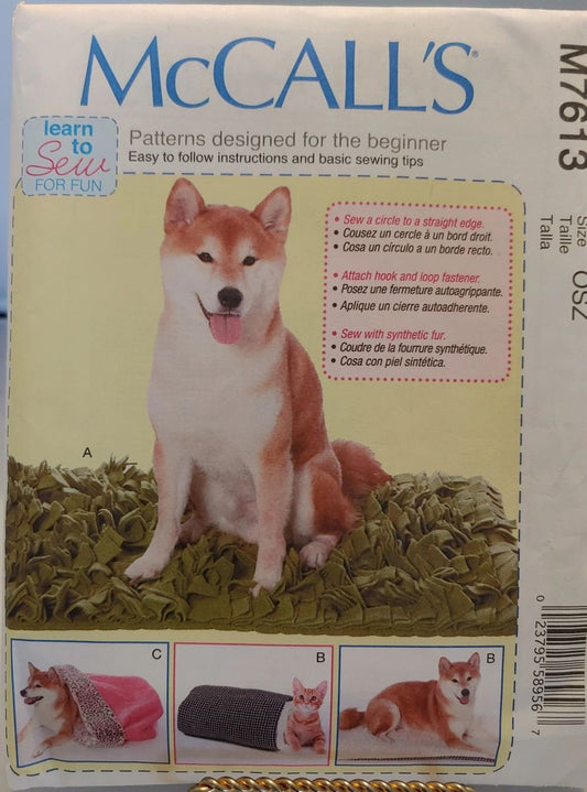 McCALL'S BEGINNERS PETBEDS one sizes new uncut condition pattern # 7613