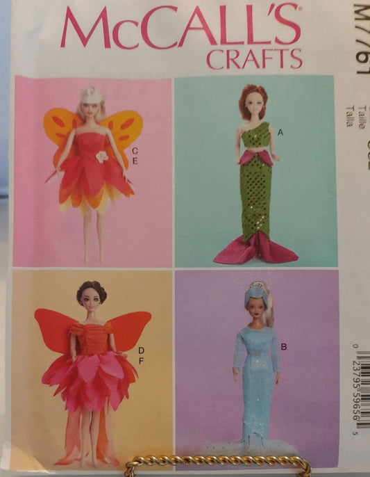 McCALL'S DOLL COSTUMES for 11 1/2 doll pattern #7761 new uncut condition