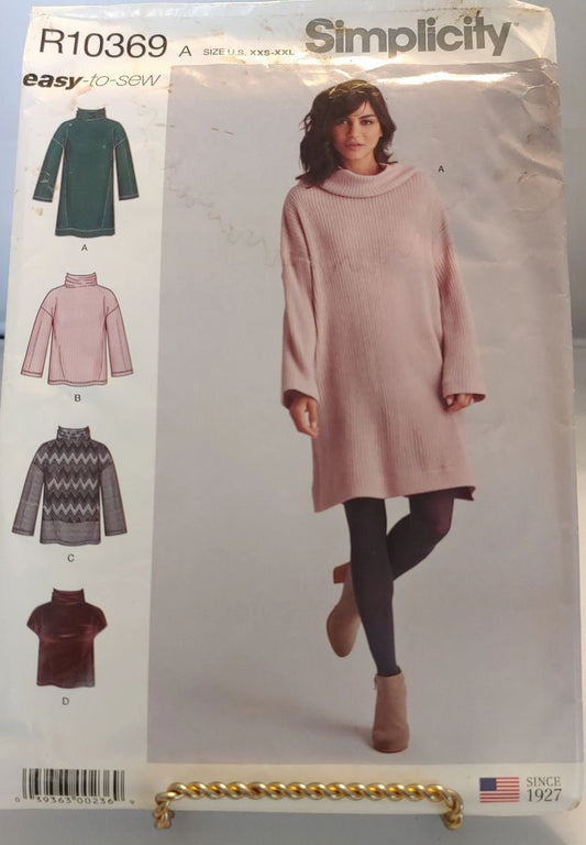 SIMPLICITY KNIT TOPS 4 variations size xxsm-xxlg, pattern#10369, in mew uncut condition