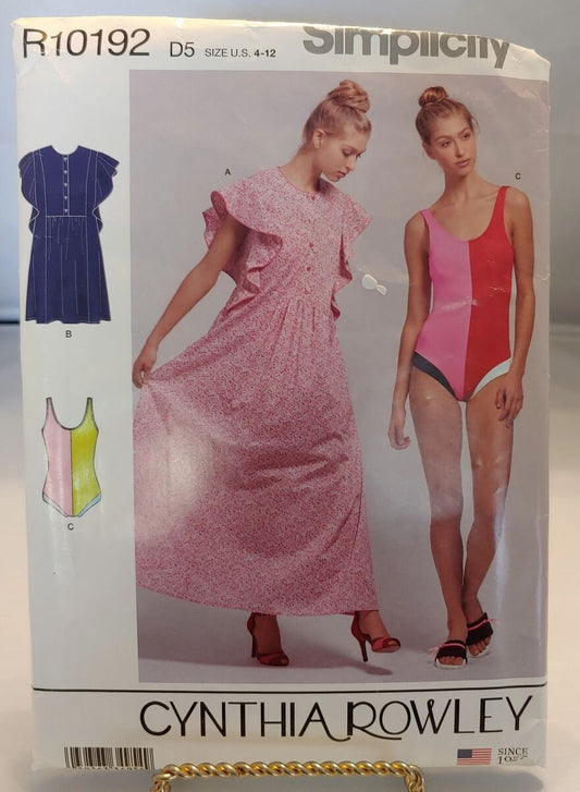 SIMPLICITY CYNTHIA ROWLEY swimsuit and caftan, size 4-12 pattern # 10192 in new uncut condition