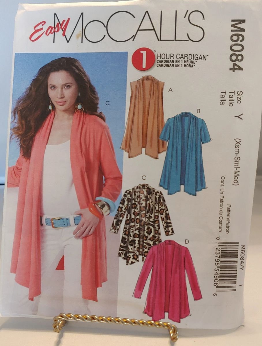 McCALL'S 1 HOUR CARDIGAN in 4 variations, size lrg-xxlrg new uncut condition pattern # 6084