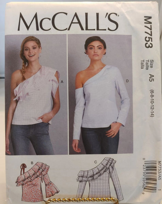 McCALL'S MISSES TOPS 4 styles size 6-14 pattern #7753 new uncut condition