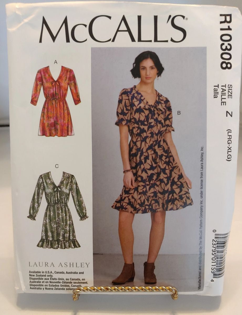 McCALL'S MISSES DRESSES Laura Ashley size xsm-med, pattern # 10308 in new uncut condition