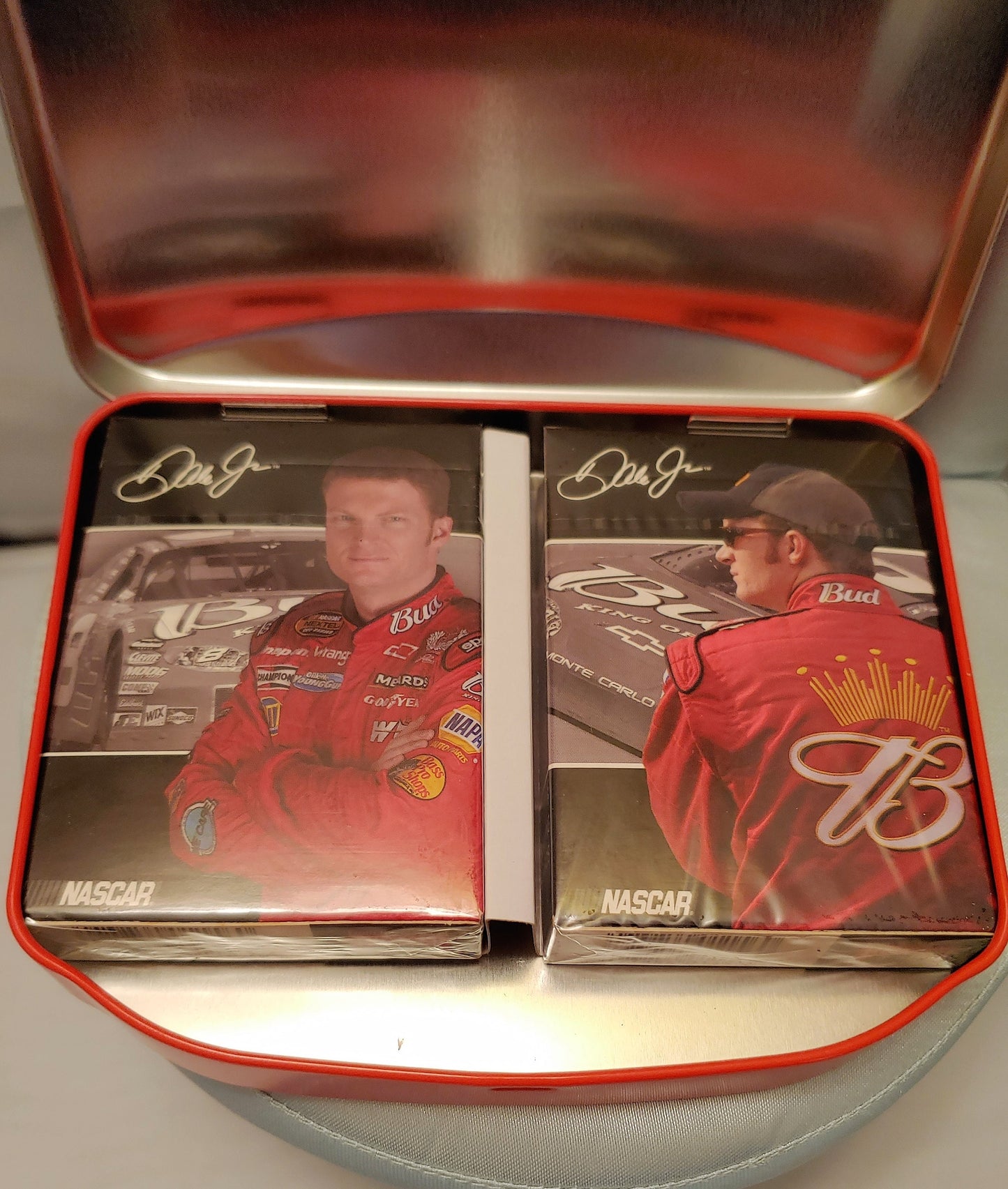 budweiser tin, Dale Earnhardt Jr, playing cards, double deck,  nascar cards