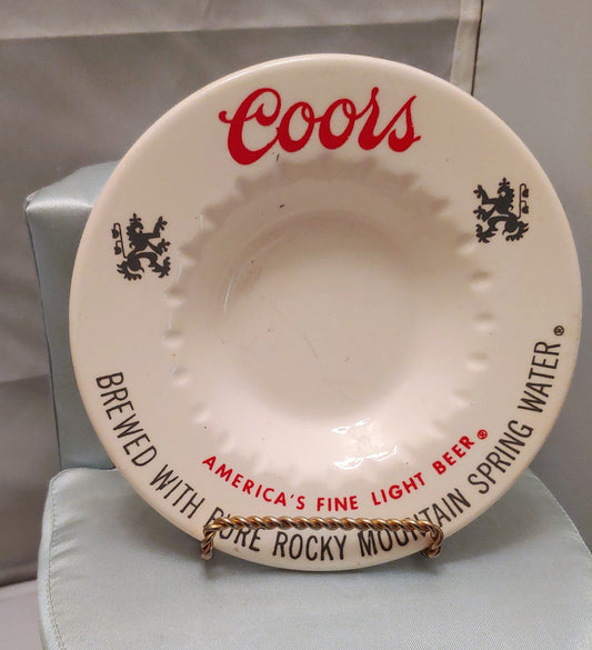 Coors white glass ash tray,  round glass ashtray, vintage ashtray, coors brewing co,