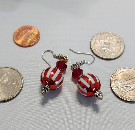 ornament earrings, Christmas earrings, designer earrings, beaded Christmas earrings,