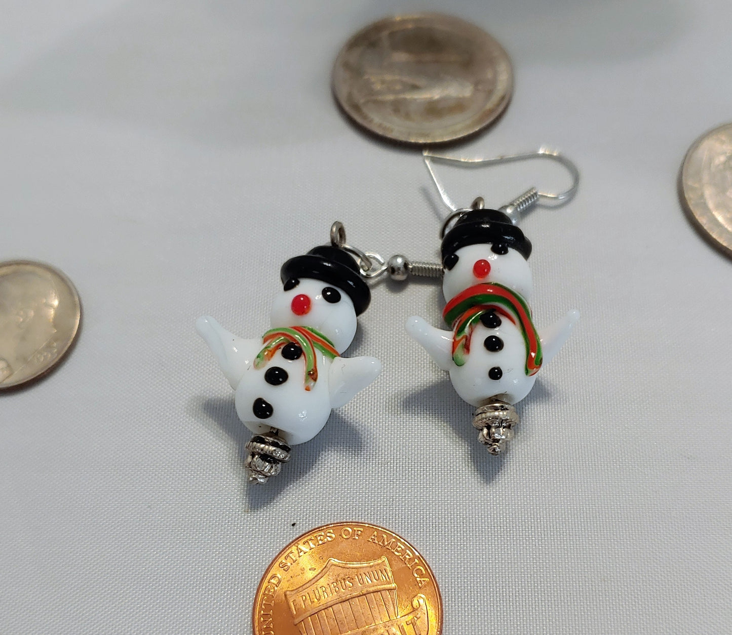 snowman earrings, Christmas earrings, designer earrings, beaded Christmas earrings,