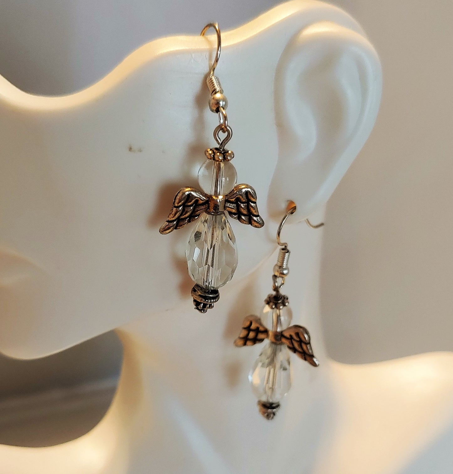 clear crystal angel  earrings, Christmas earrings, designer earrings, beaded Christmas earrings,