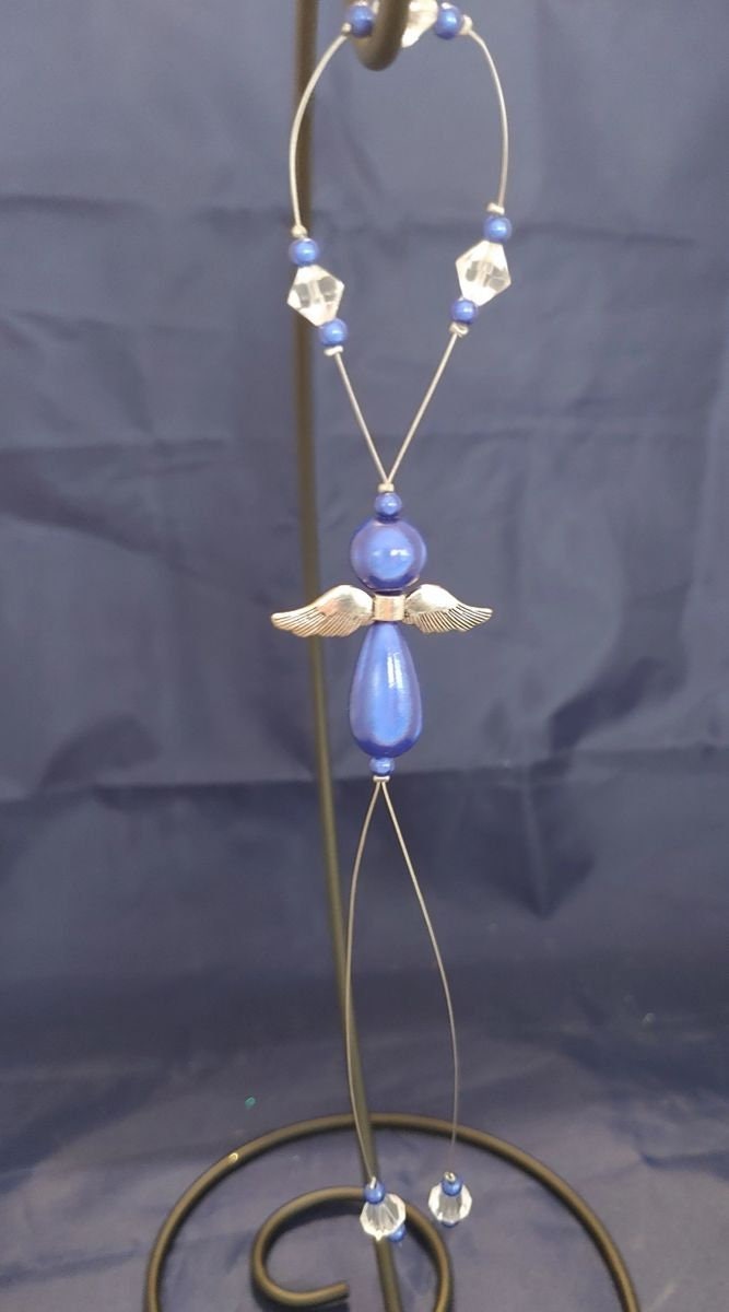 floating angel ornament, angel ornament, window décor, angel sun catcher, tree ornament. dk blue