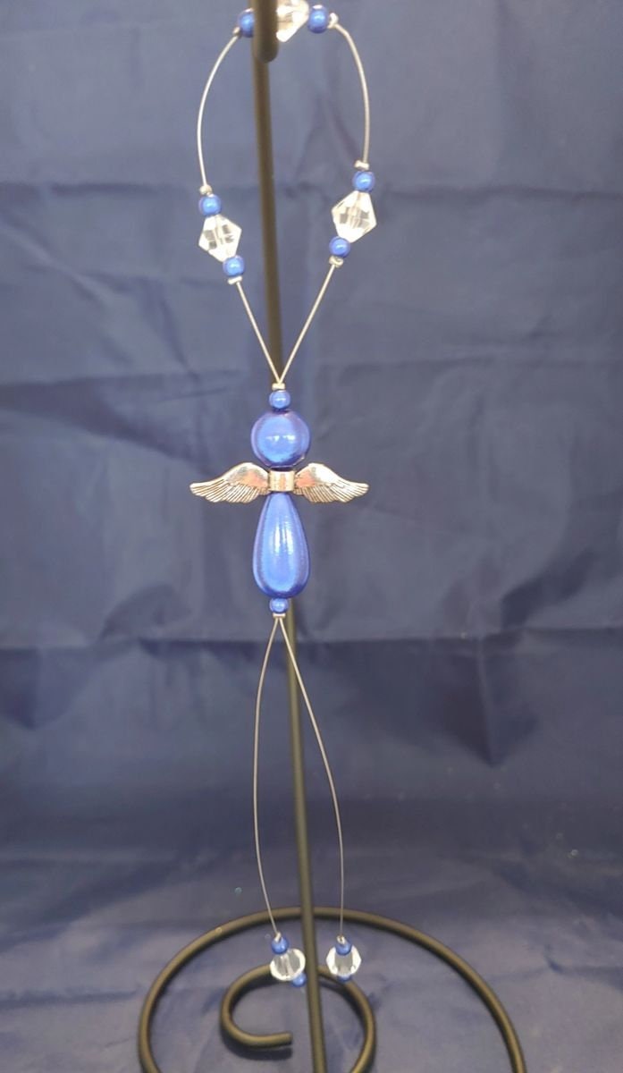 floating angel ornament, angel ornament, window décor, angel sun catcher, tree ornament. dk blue